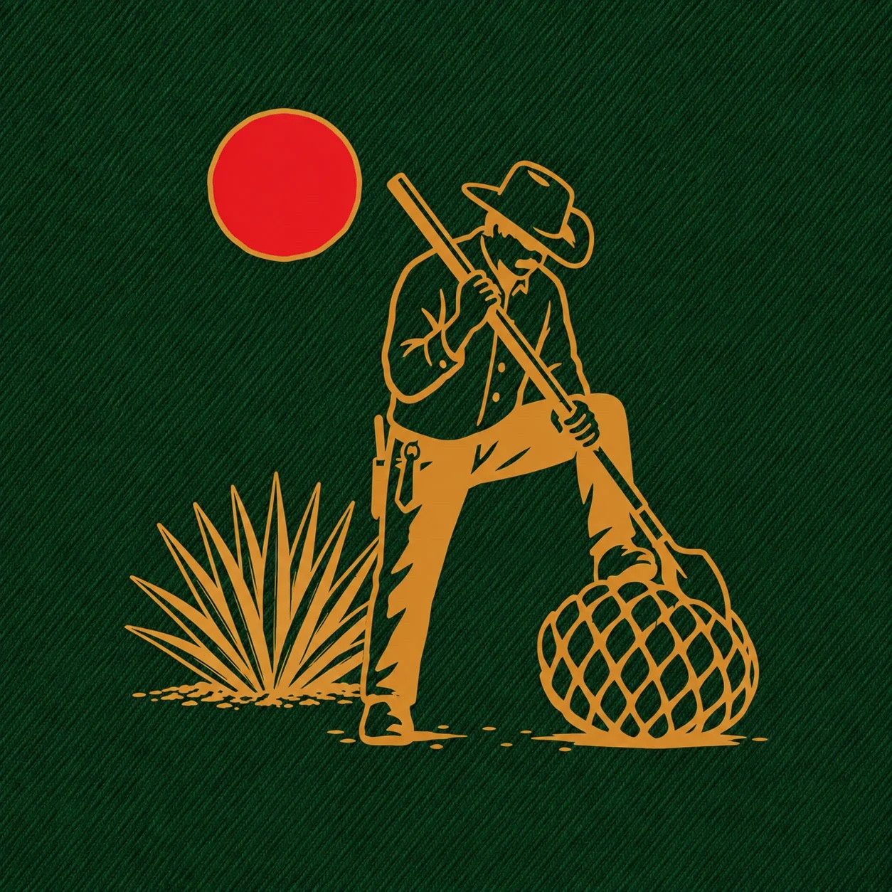 The Jimador Hat from the front: hunter green, with the gold jimador and red sun embroidered on the front and TOGRONIS on the side