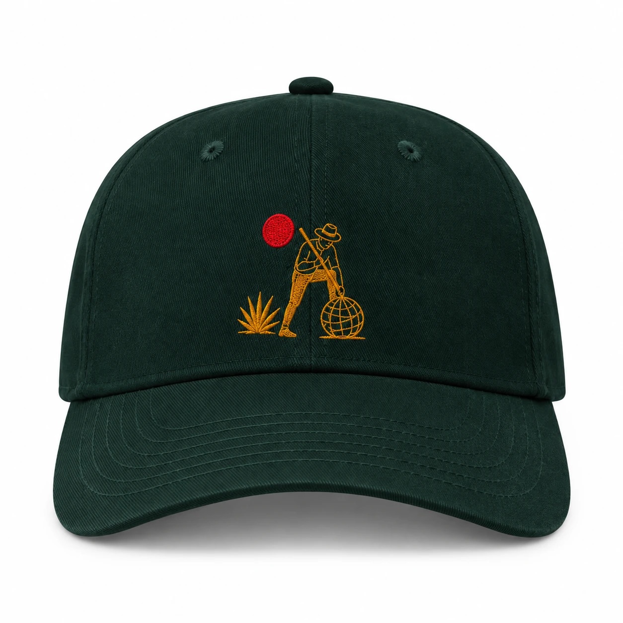 The Mezgroni Hat, hunter green with gold mezcalero embroidery